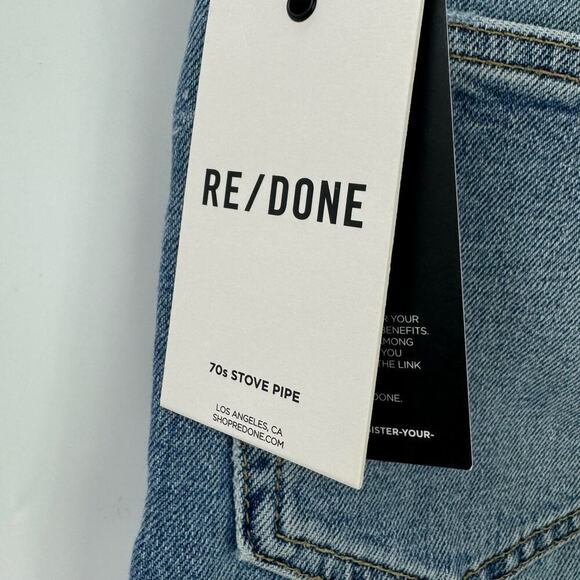 RE/Done Comfort Stretch High Rise 70s Stove Pipe Jean Straight Blue Size 25 NWT - Picture 8 of 11